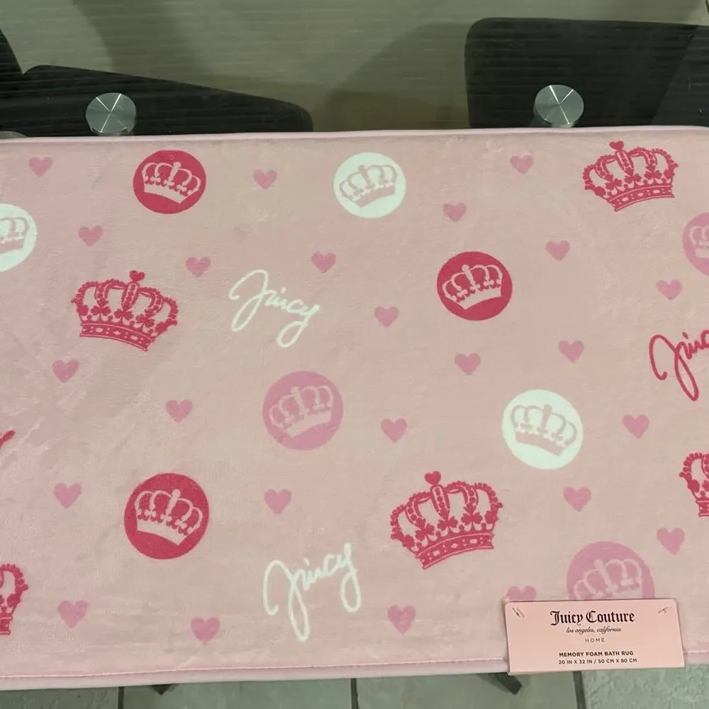 Juicy Couture Home Memory Foam Bath Rug - Pink Crown & Heart Print